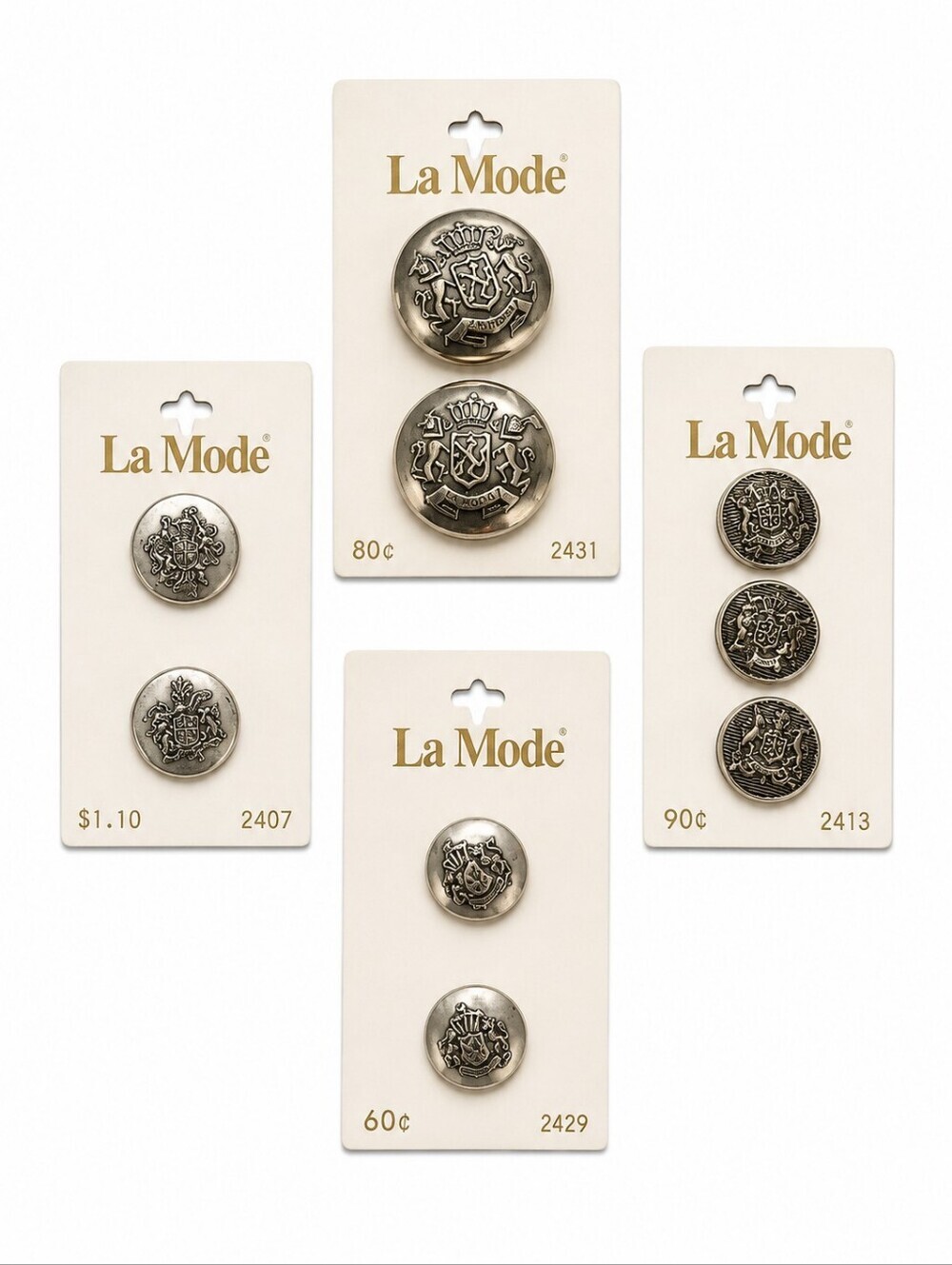 VTG LA MODE Silver Crest Coat of Arms Uniform Buttons Made in Japan